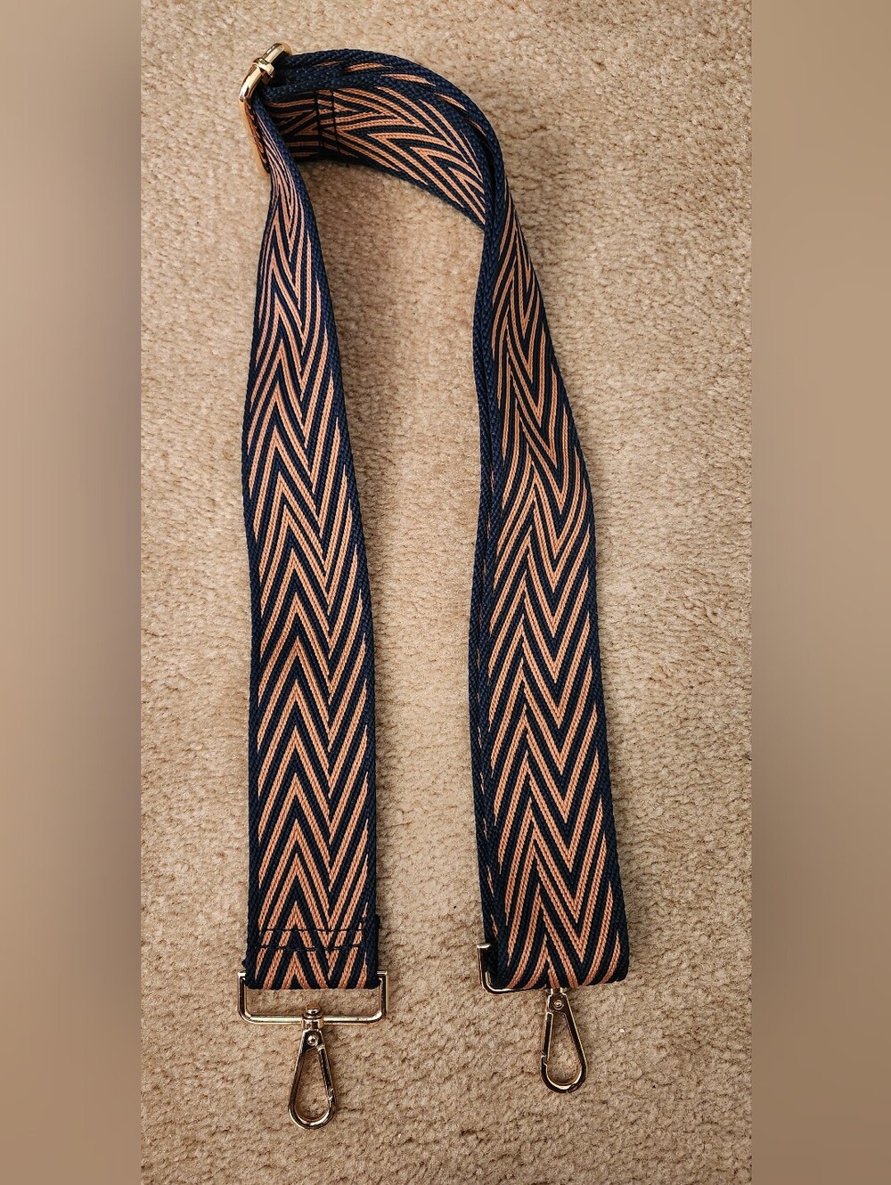 Ah Dorned Navy and Orange/Gold Chevron Adjustable Bag Strap